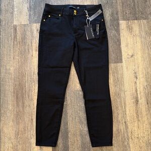 Tahari Black Charlotte Skinny Jeans with Gold Button Details